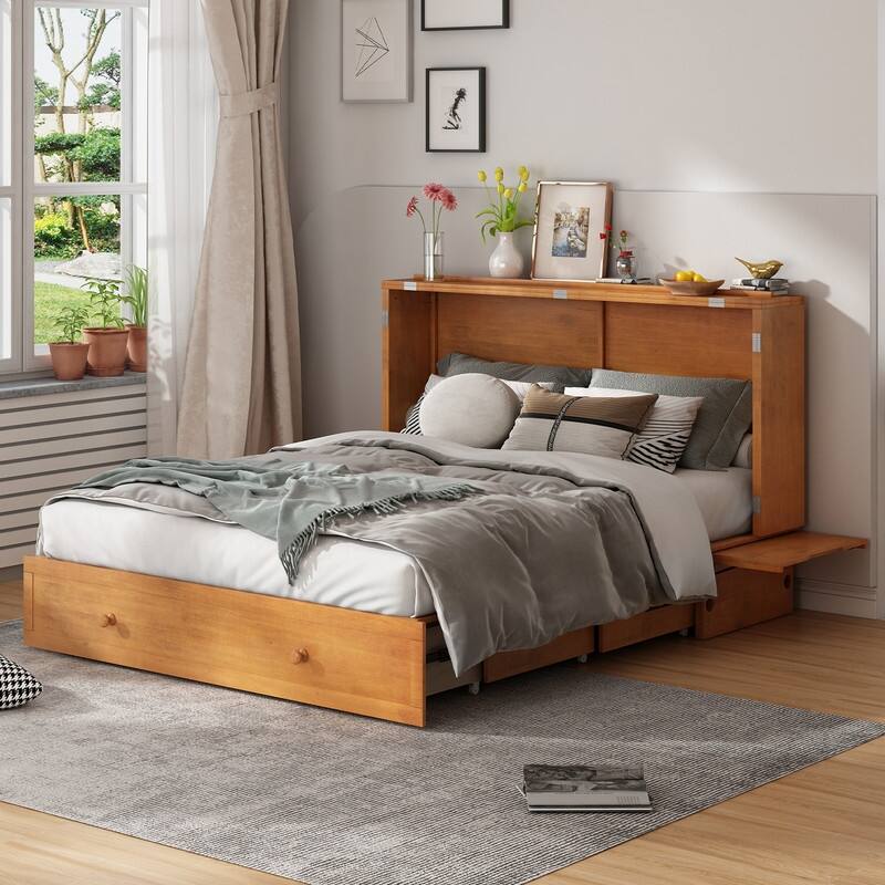 Mixoy Murphy Bed,Cube Cabinet Chest Bed with Charging Station
