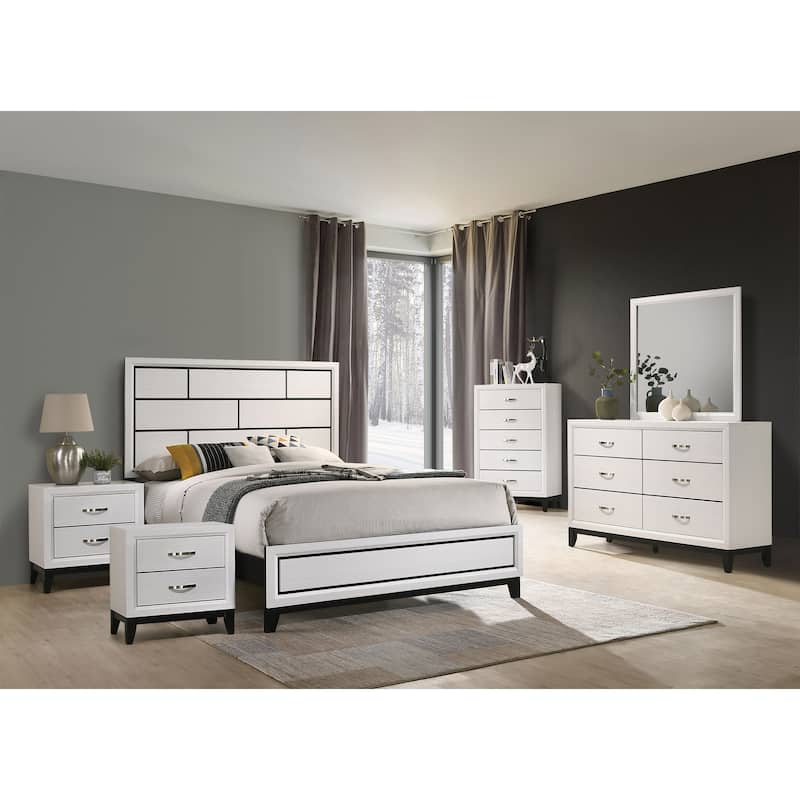 Furniture of America Lante Modern 6-Piece Two-Tone Design Panel Bedroom Set - White - King