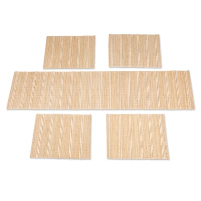 Novica Handmade Off-White Aroma Cotton Blend Table Runner And Placemats (5 Pieces)