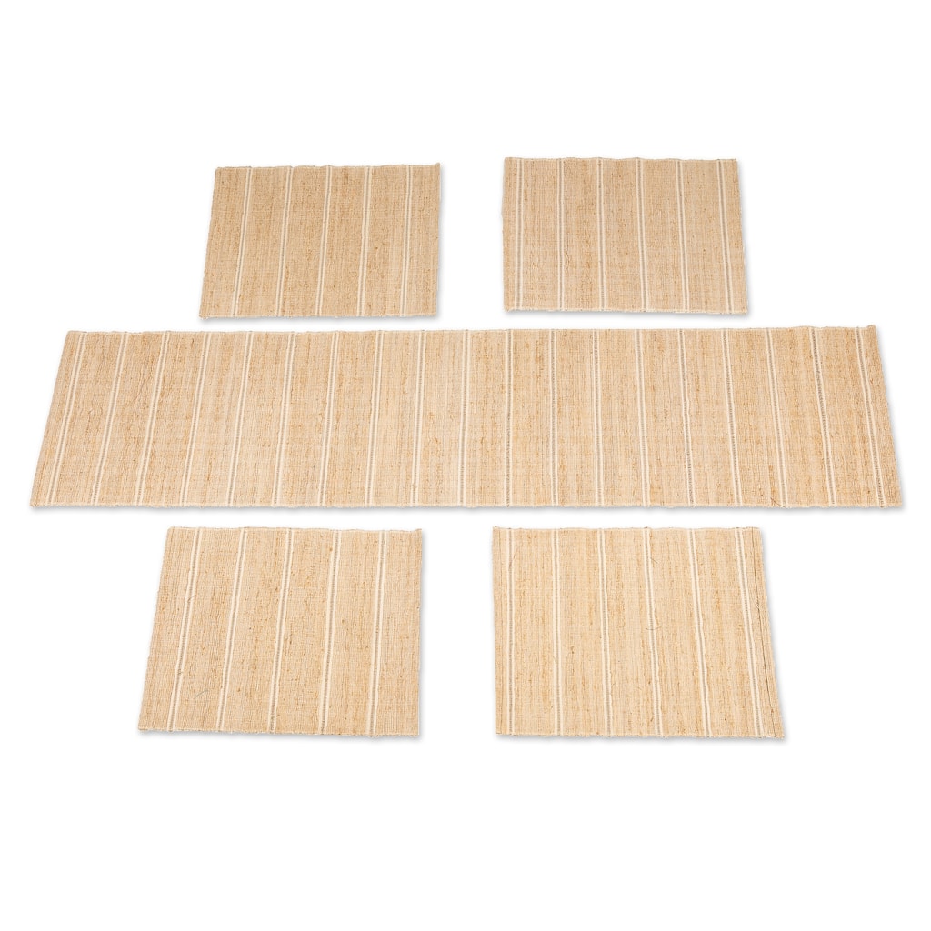 Novica Handmade Off-White Aroma Cotton Blend Table Runner And Placemats (5 Pieces)