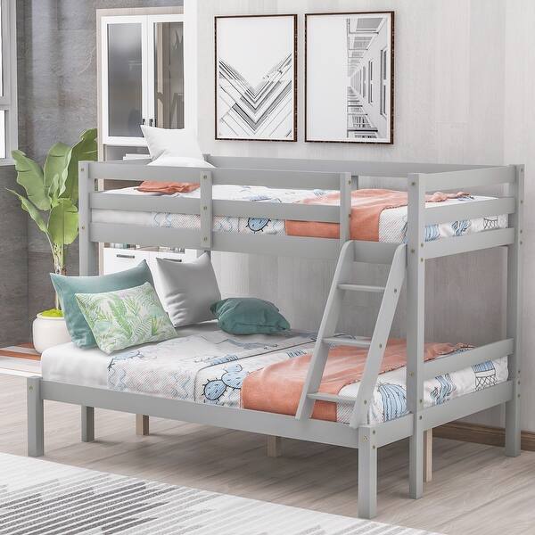 slide 2 of 27, Twin over Full Solid Pine Wood Bunk bed with Full-length Guardrail,Clean Silhouette and A Hue of Elegance Grey