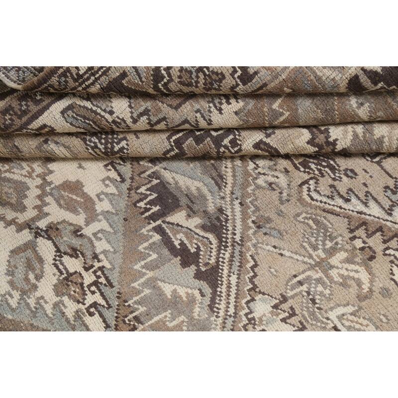 Vintage Geometric Distressed Heriz Persian Area Rug Wool Hand-knotted - 7'0" x 9'2"