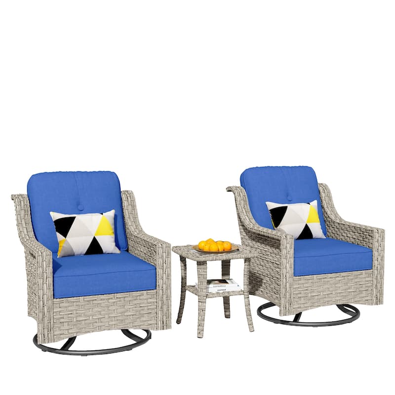 HOOOWOOO 3-piece Outdoor Patio Swivel Rocker Chairs with Side Table