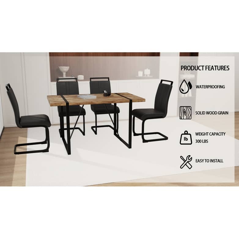 Modern 5-Piece Dining Set with Dark MDF Rectangular Table & 4 High Back Black Metal Legs Chairs