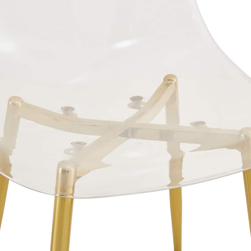 Roomfitters Transparent Armless Plastic Dining Chairs with Gold Metal Legs, Nordic Style Set of 4 for Home or Office, Golden