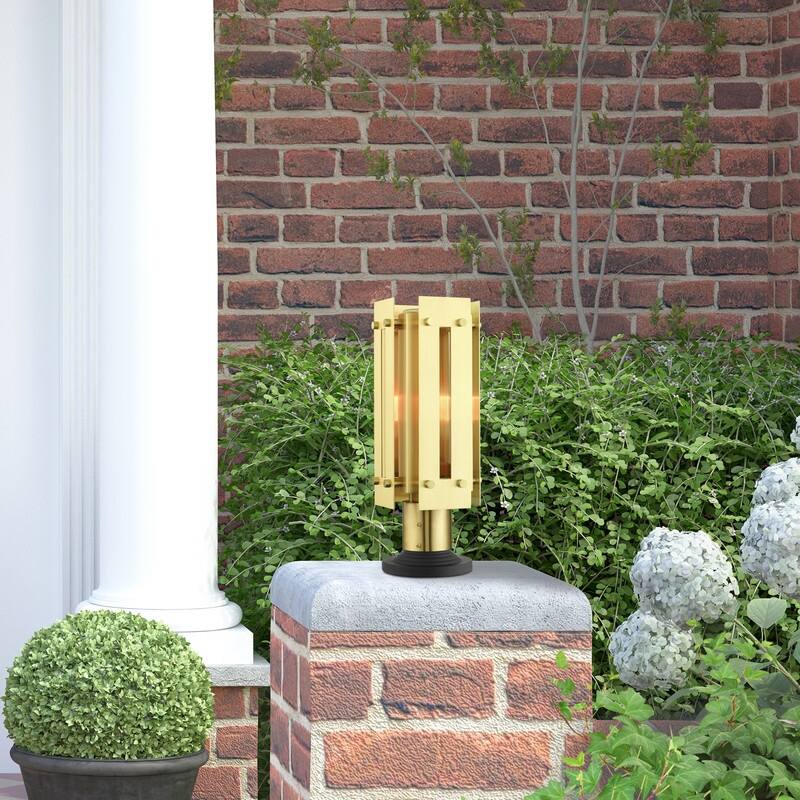 Livex Lighting 1-light Satin Brass Outdoor Post Top Lantern, 21774-12 - 6.625" Sq. x 16" H