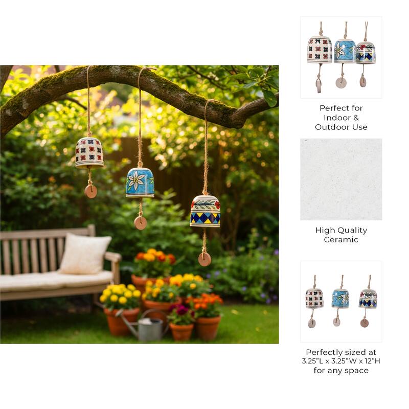 Decorative Handcrafted Ceramic Bells Windchimes - Garden Bell Art - 12.0"