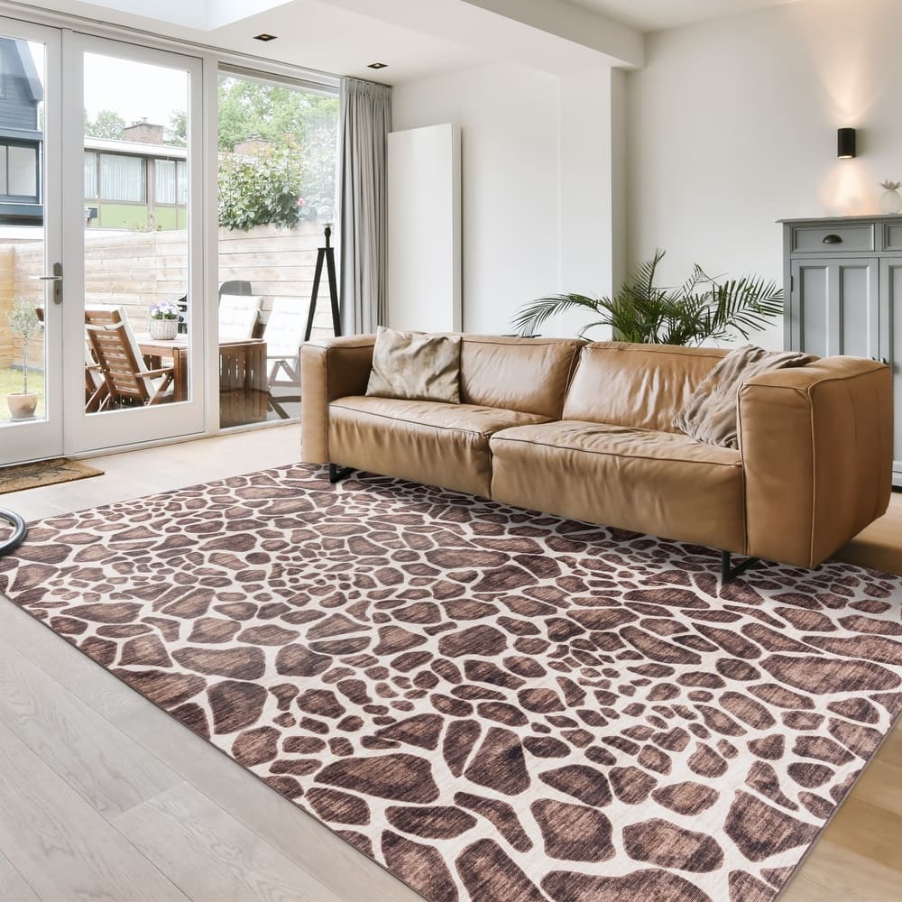 Gertmenian Crystal Print Washable Digital Printed Flat Pile Polyester Slip Resistant Area Rug Collection