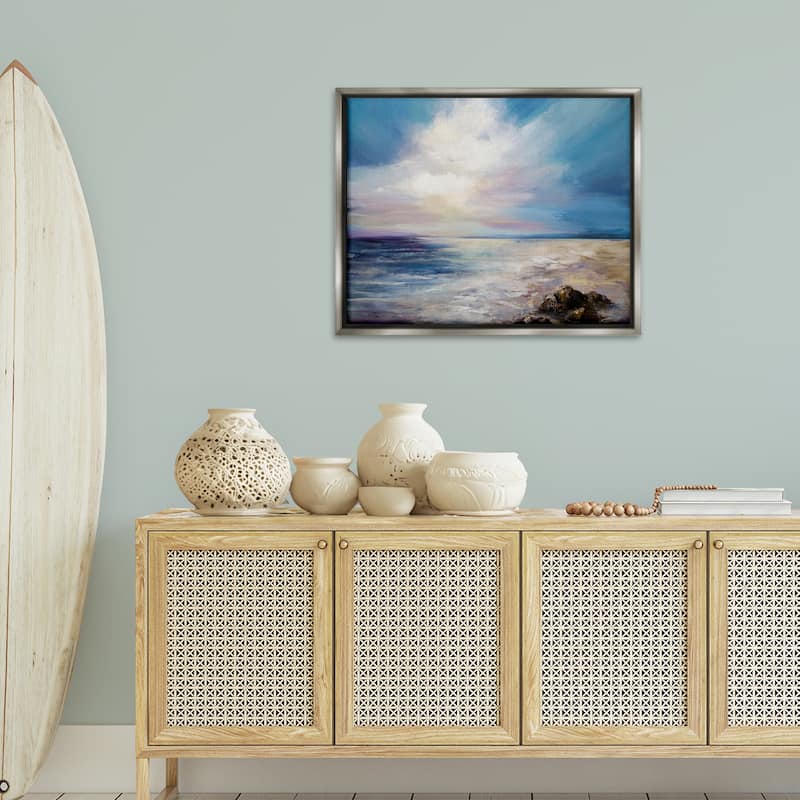 Stupell Serene Clouds over Beach Framed Floater Canvas Wall Art Design By Karen Hale