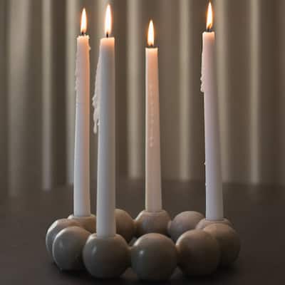 Beaded Round Ceramic 4-Candle Holder - 10.5" - Beige