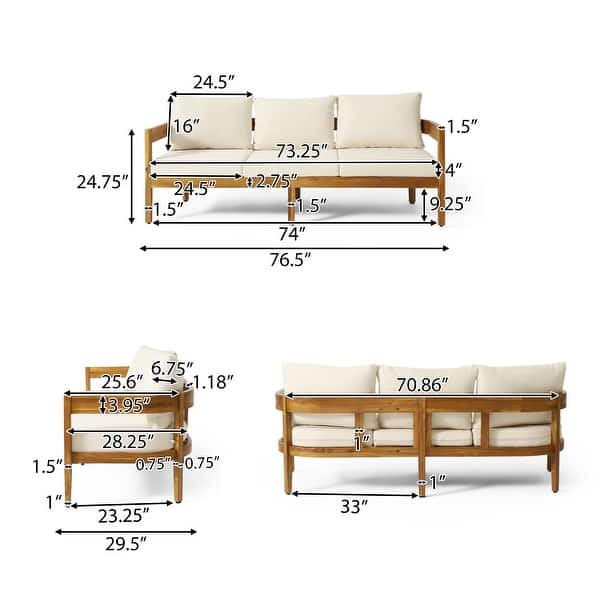 dimension image slide 0 of 2, Brooklyn Outdoor Acacia Wood 3-Seater Sofa with Water-Resistant Cushions by Christopher Knight Home