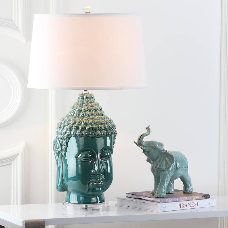 SAFAVIEH Lighting Michaela 31-inch Teal Buddha Lamp (Set of 2) - 18Wx18Dx31H