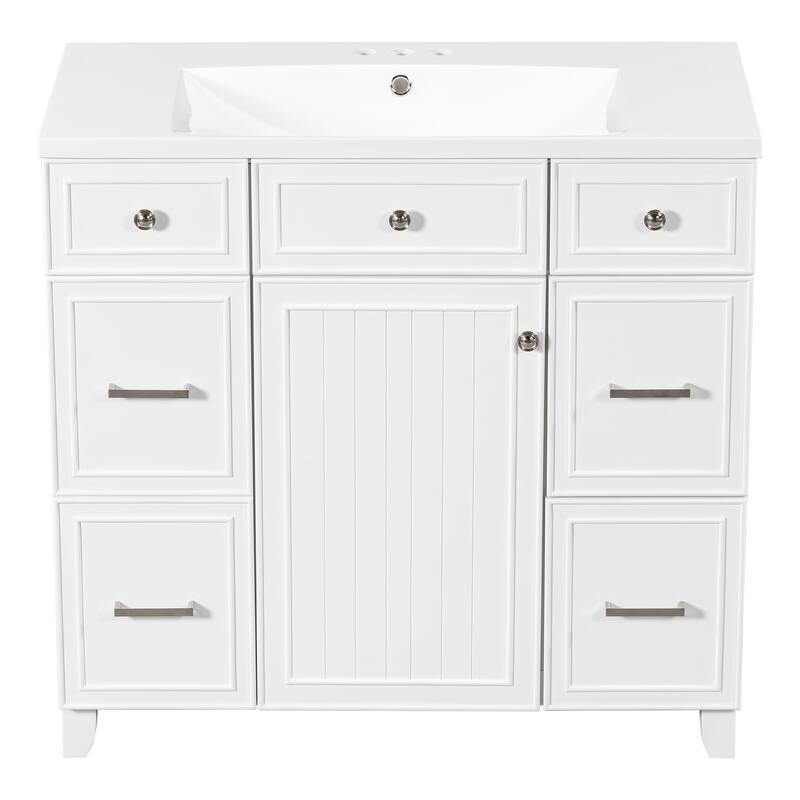 36" Black Bathroom Vanity Cabinet with Single Sink, Soft-Close Door, 3 Drawers, Waterproof Resin Sink