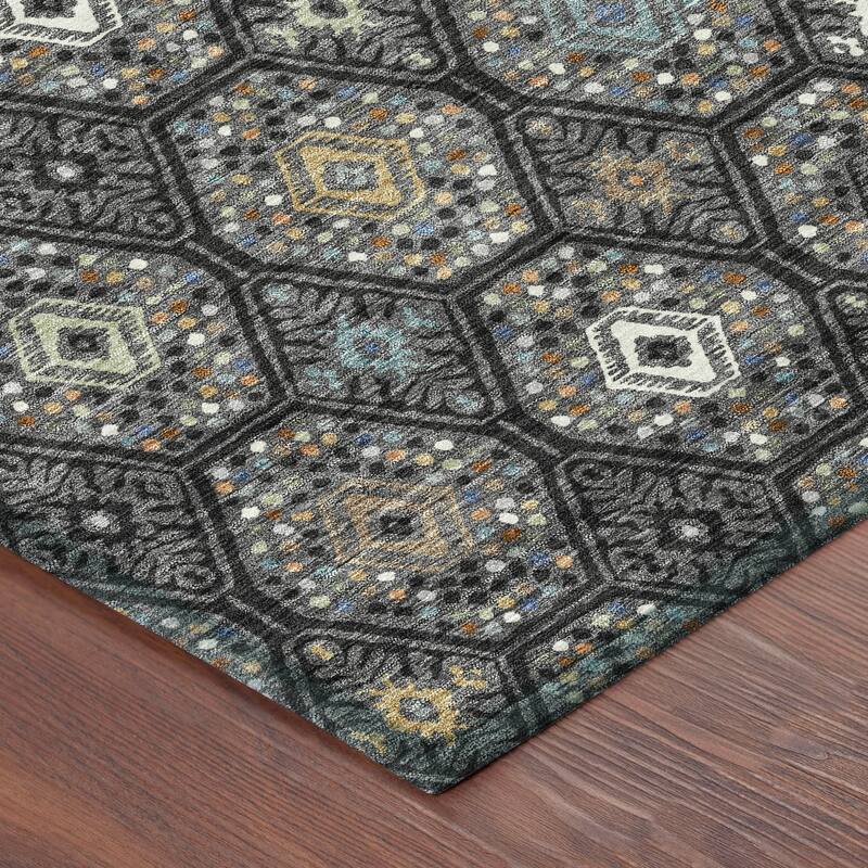 Machine Washable Indoor/ Outdoor Modern Hexi Chantille Rug