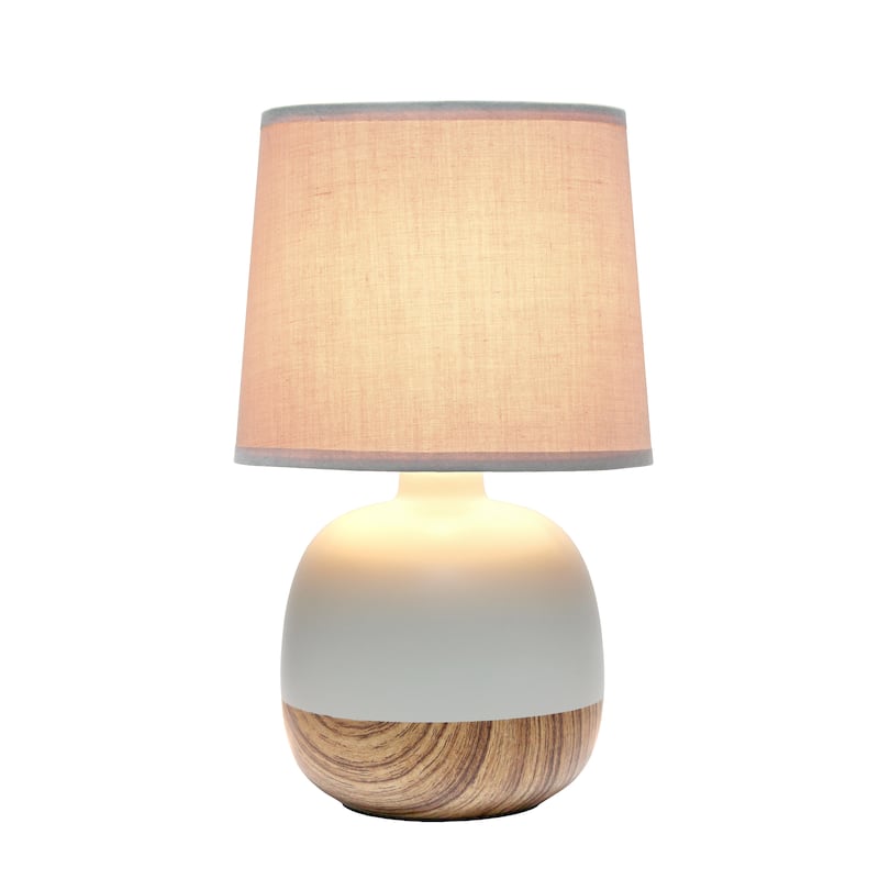 Simple Designs Petite Mid Century Table Lamp, Dark Wood and Light Gray - N/A
