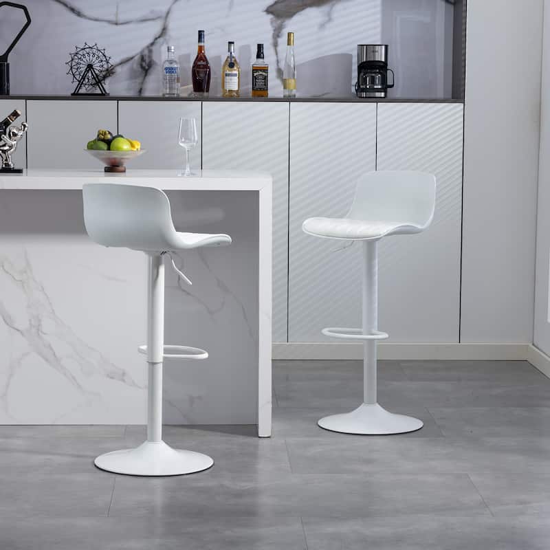 Bar Stools Set of 2 - Modern PU Leather Counter Height Barstools with Back, Height Adjustable Swivel Kitchen Island Chairs