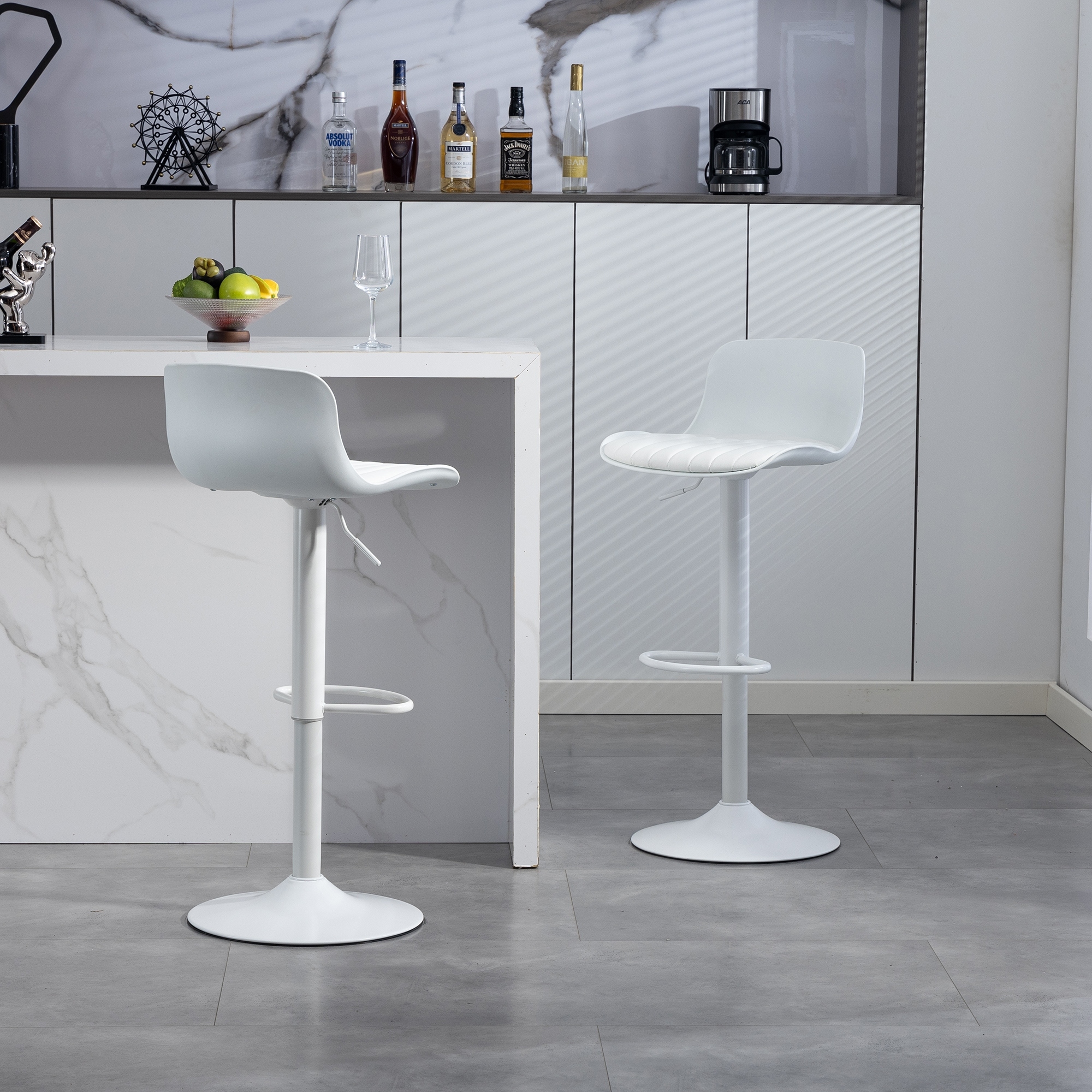 Modern Bar Stools Set of 2, Height Adjustable Swivel Counter Height Barstools with Back, Armless PU Leather Kitchen Island Chair