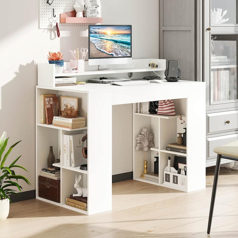 Costway 43" Home Office Desk with Power Outlets Monitor Shelf - See Details