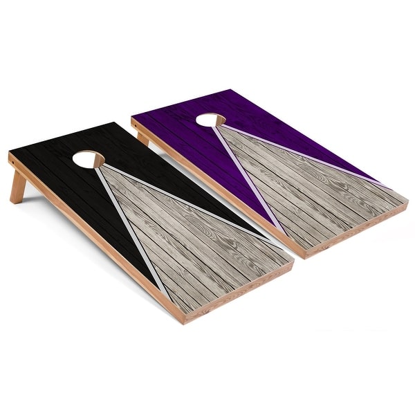 slide 2 of 6, Solid Wood Cornhole Boards - Black and Purple Triangle Design Premium 2x4 (24" x 48") - Include ALL Accessories