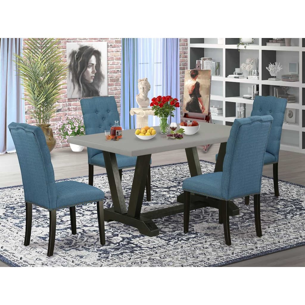 5-Piece Natural Oak Finish Solid Wood Top Dining Table with 4 Parson Chair with