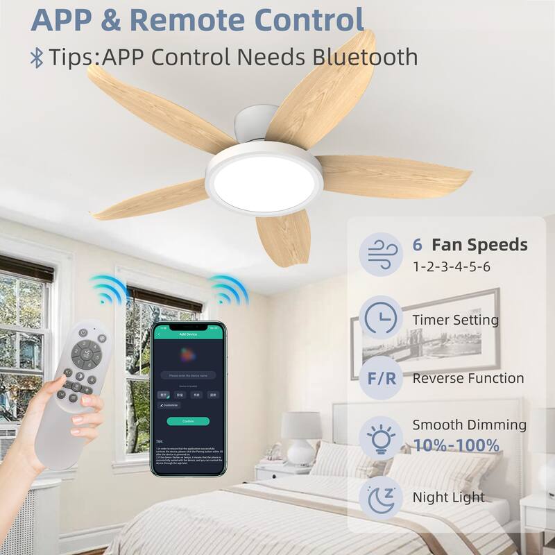 42-inch Eye-Protection Light Source Black Fan Blades High Airflow Plug-in Fan Blades ABS Plastic Fan Blades Ceiling Fan Light