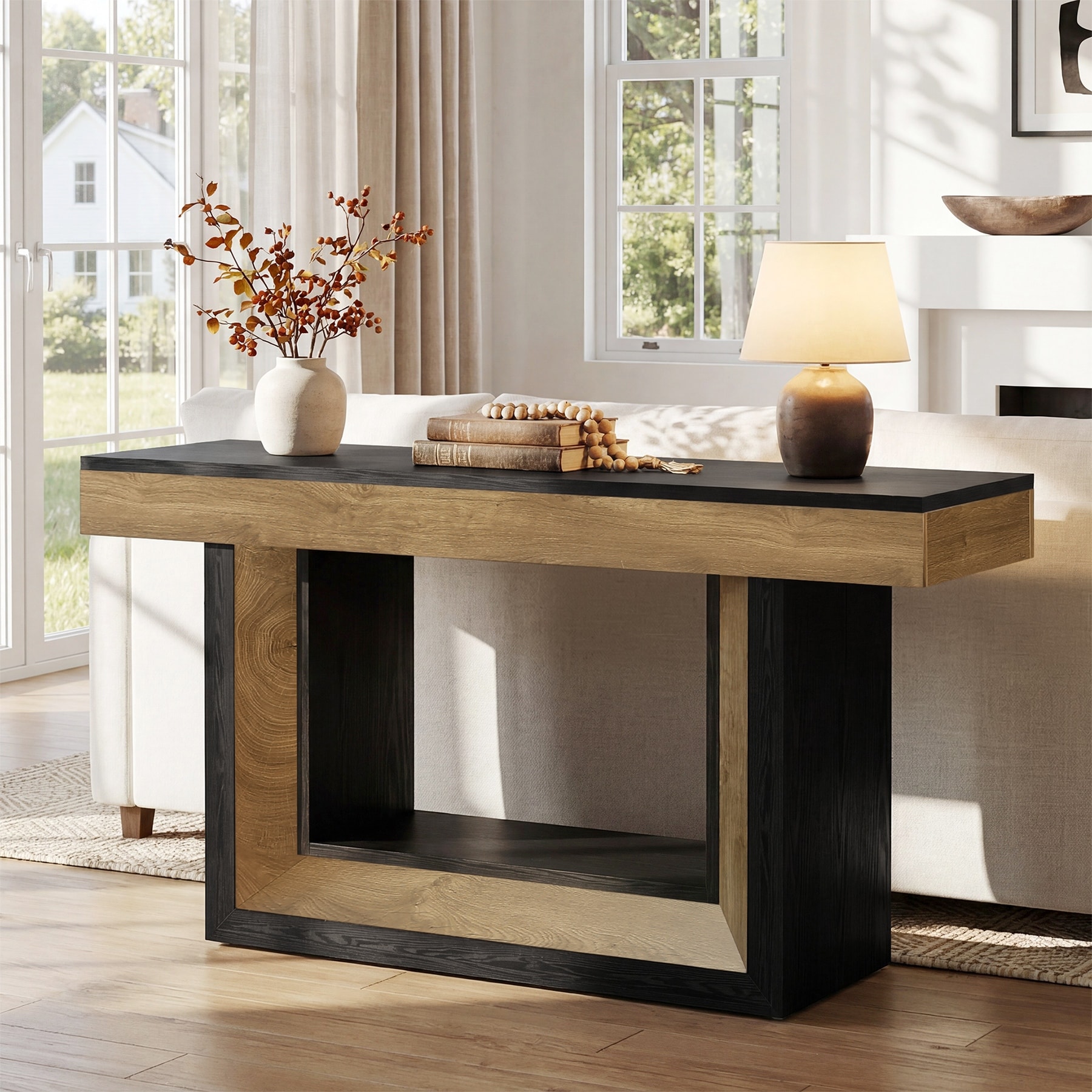 Farmhouse Console Table, 63 Inch Narrow Long Sofa Table for Living Room - 13.78" D x 63" W x 31.5" H