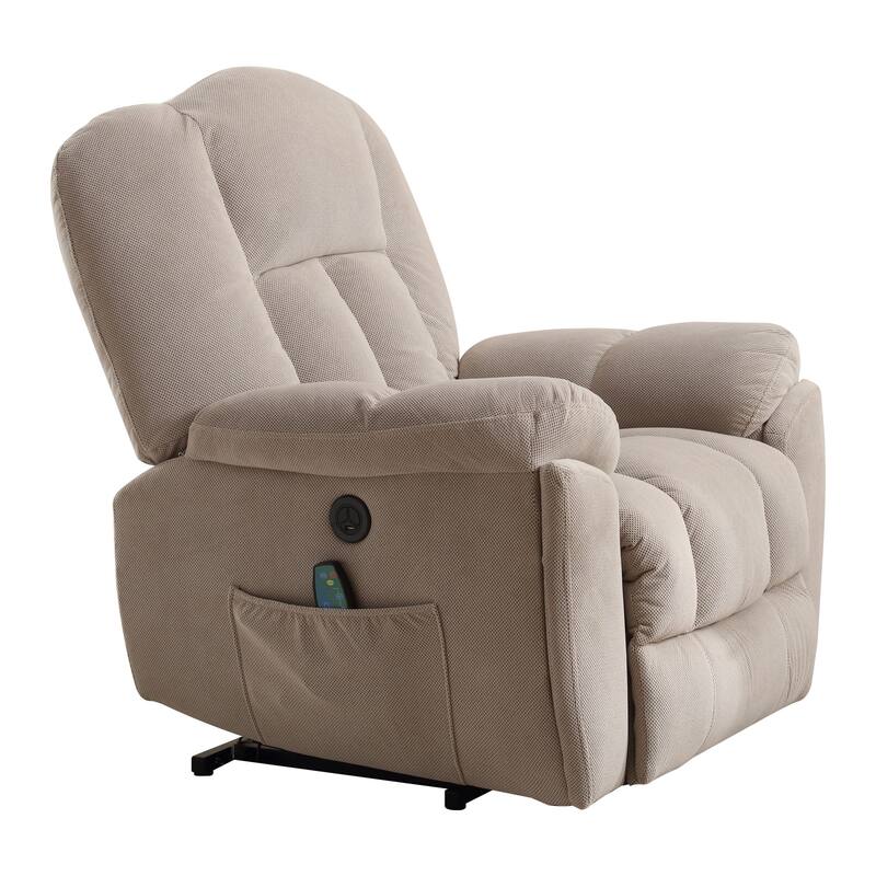 Grey Electric Lift Recliner Chair for Seniors with Heat, Massage, USB Port, Side Pockets, and Durable Fabric