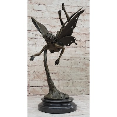 Flying Fairy Winged Angel Bronze Art Deco Statue Sculpture Signed Original 17 Inches X 10 Inches