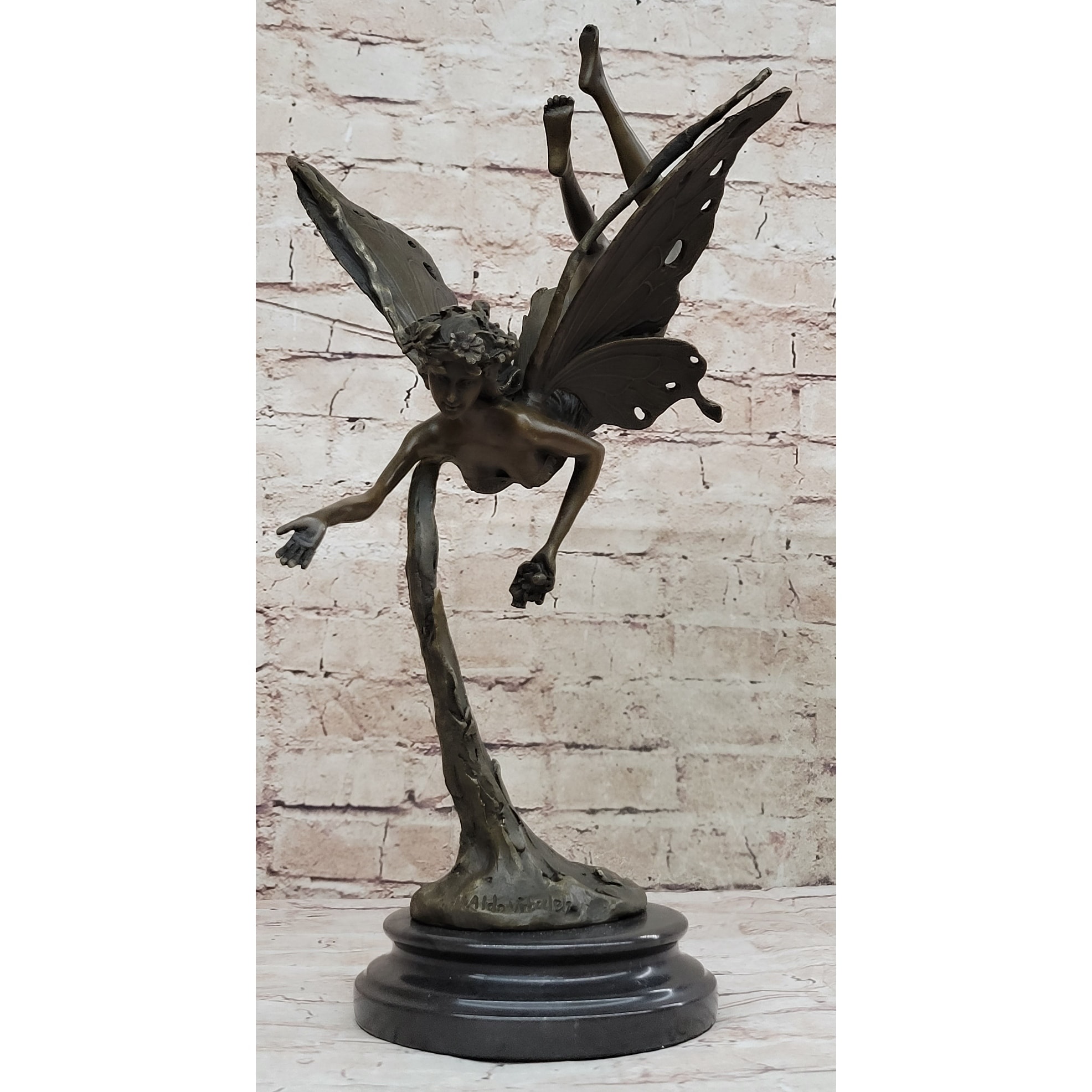 Flying Fairy Winged Angel Bronze Art Deco Statue Sculpture Signed Original 17 Inches X 10 Inches