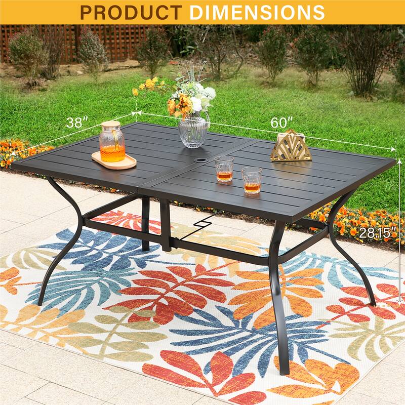 MAISON ARTS Rectangle Metal Table and 6 Swivel Chairs with Cushion 7-Piece Metal Outdoor Patio Dining Sets