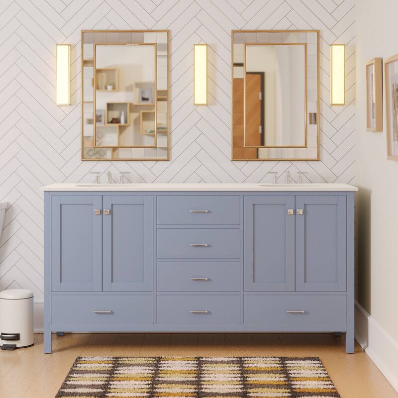 KitchenBathCollection Horizon 72" Double Bathroom Vanity with Engineered White Top - Powder Blue