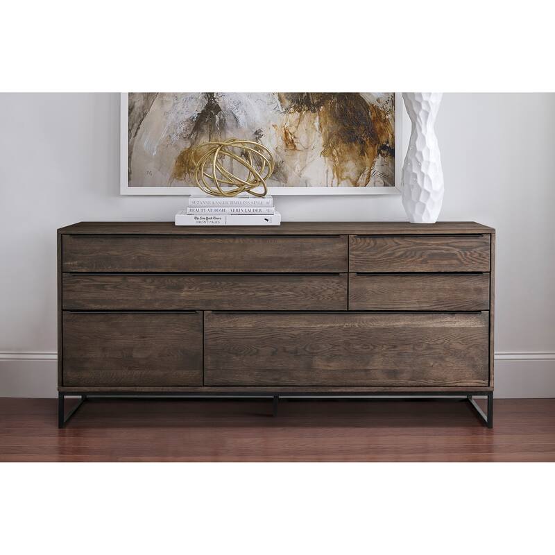 Nevada Mid-Century Modern Solid Oak Wood Buffet Sideboard Cabinet with 4 Drawers and 2 Cabinets - Dark Brown