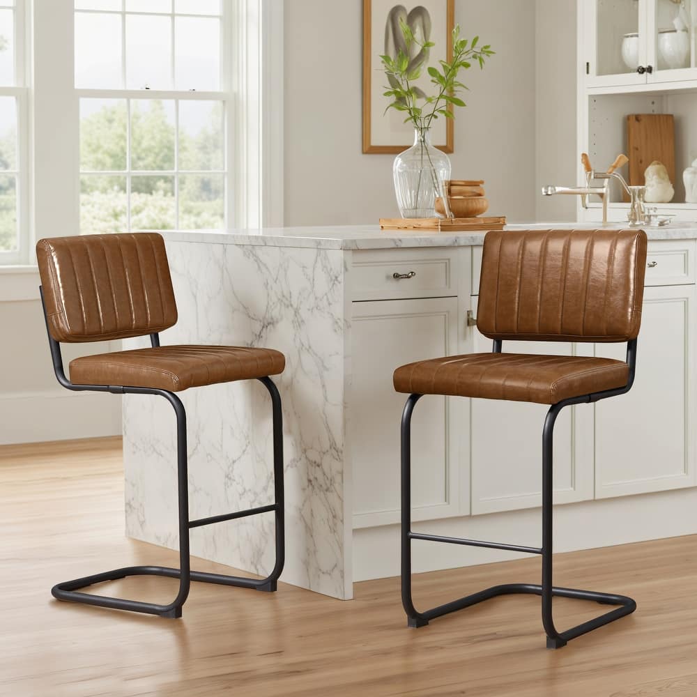 Art Leon Rustic Upholstered Counter Height Bar Stools (Set of 2)
