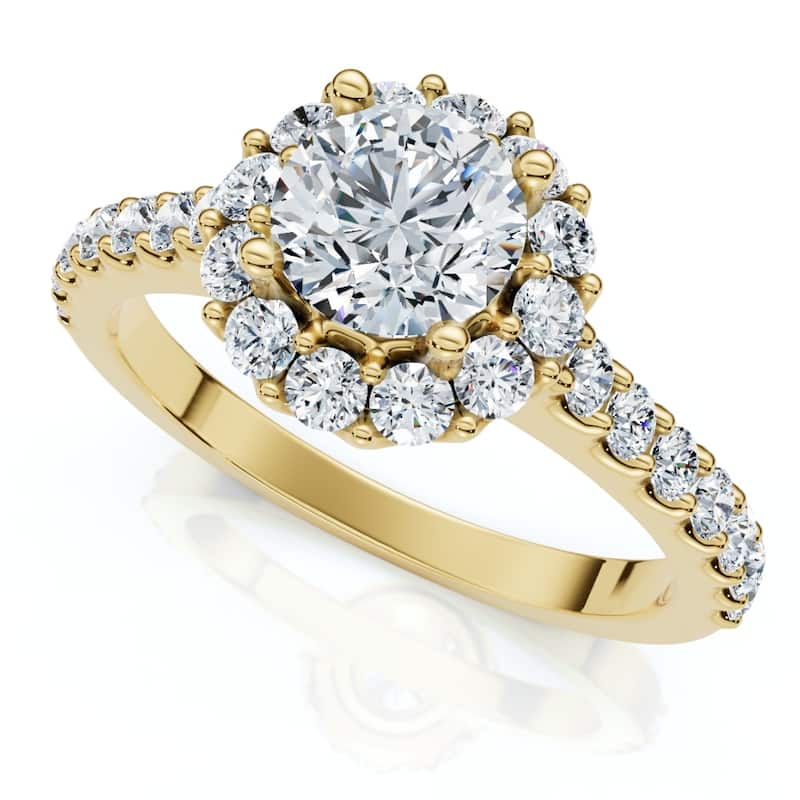 1 1/2Ct Halo Diamond Engagement Ring Gold Lab Grown