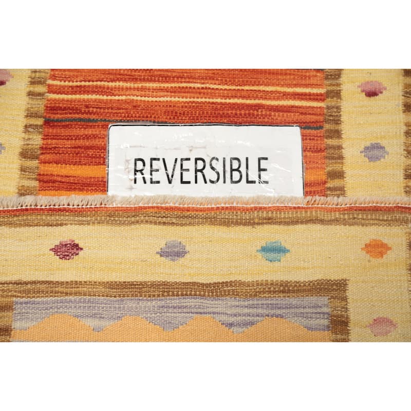 Hand Woven Oriental 100% Wool Carpet Southwestern Tribal Oranges & Rust Kilim Area Rug - 4' 0'' X 2' 0''