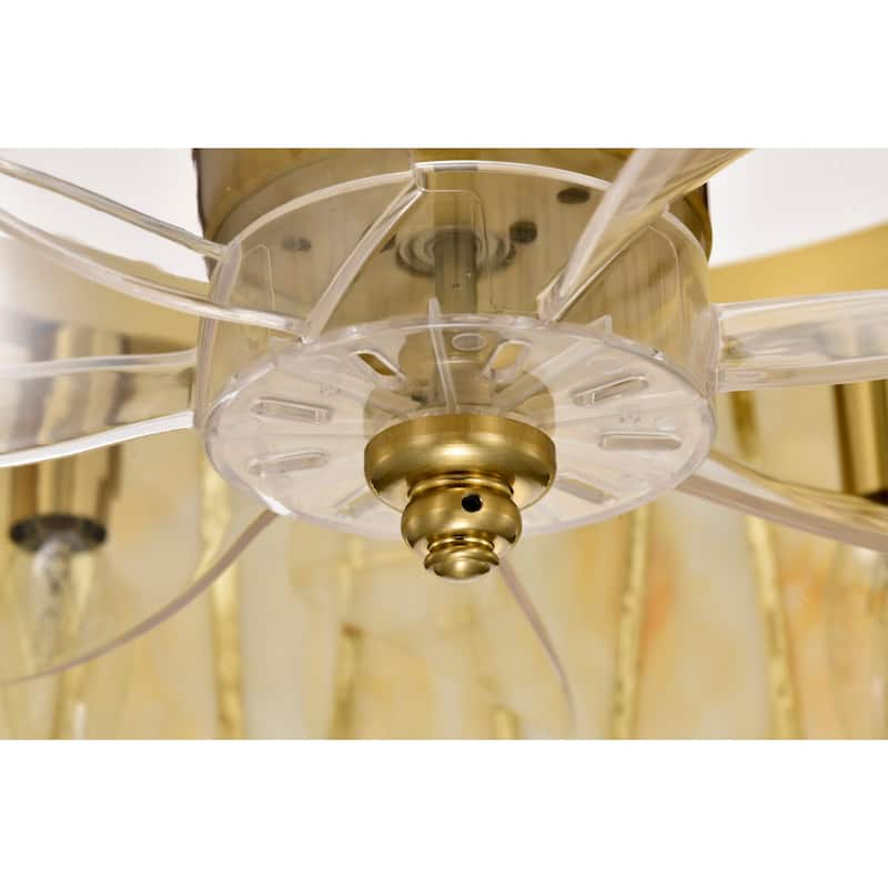 Sorcha Brass Finish Fandelier with Opaque Marbled Shade Remote Contol