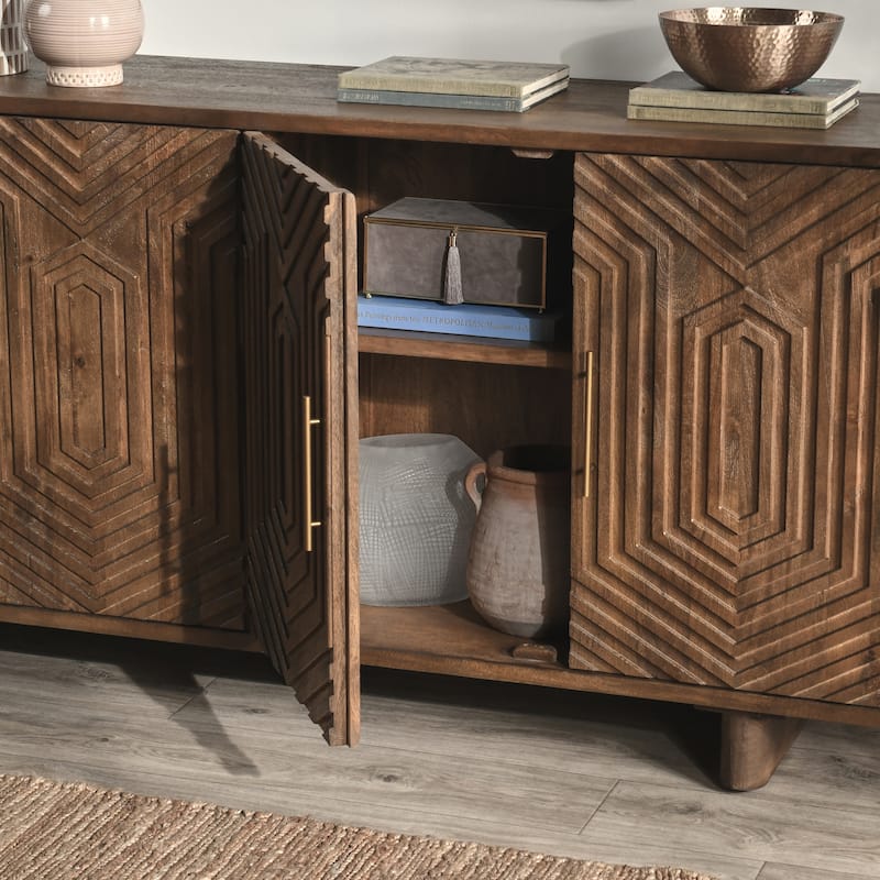Classic Home Holmes Four Door Mango Wood Sideboard in Brown - 78Wx18Dx25H