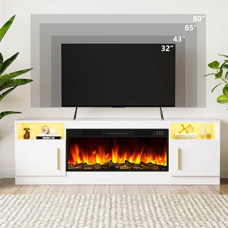 Bossin 70" Fireplace TV Stand with 36" Electric Fireplace, TV Stand for TVs Up to 80", 16 Colors LED Lights/Entertainment Center