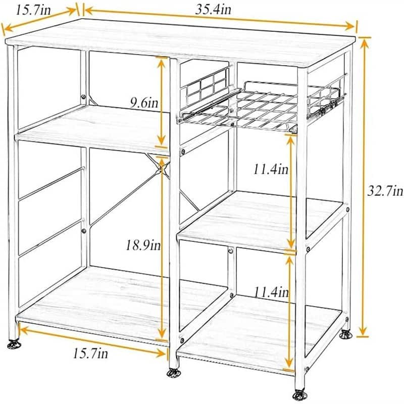 3-Tier Kitchen Baker's Rack Storage Cart Workstation Shelf - 15.7"D x 35.4"W x 32.7"H
