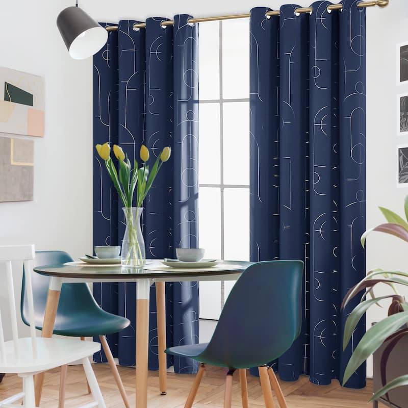 Deconovo Silver Pattern Blackout Curtains Grommet Top (2 Panels)