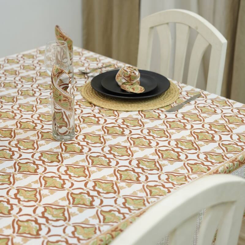 Fabdivine Handmade Block Print Cotton Table Cover Farmhouse Dining Kitchen Decor Gift
