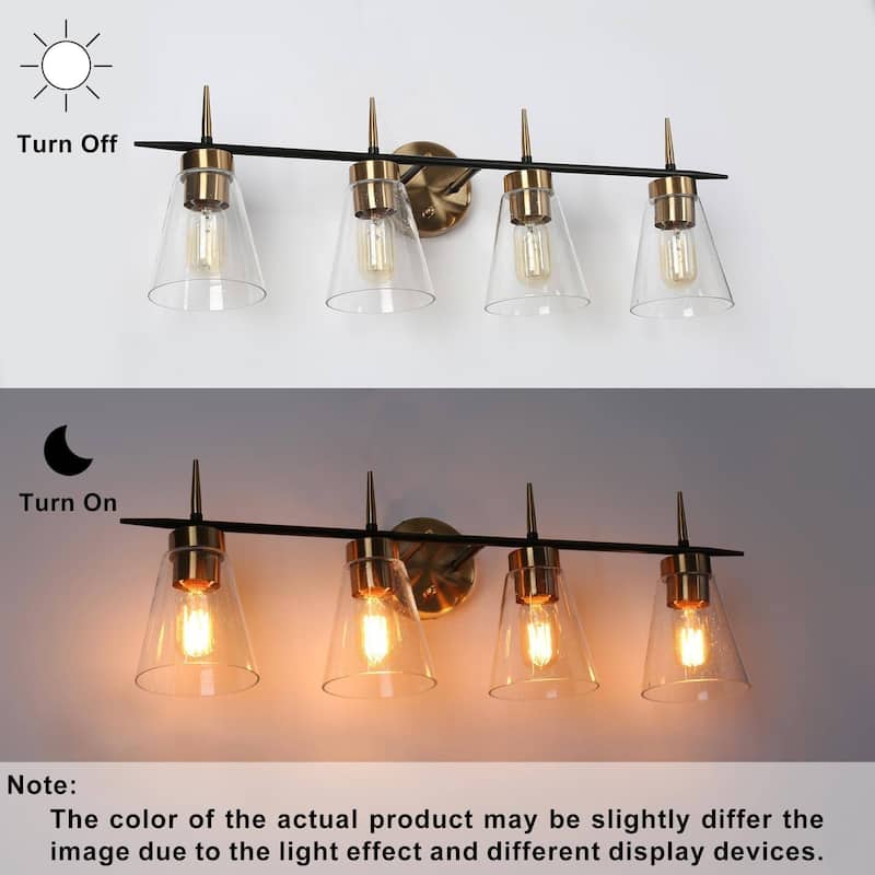 29 in. 4-Light Mid-Century Modern Black Antique Brass Vanity Light with Clear Glass Shade - 29" W x 10" H x 7" D