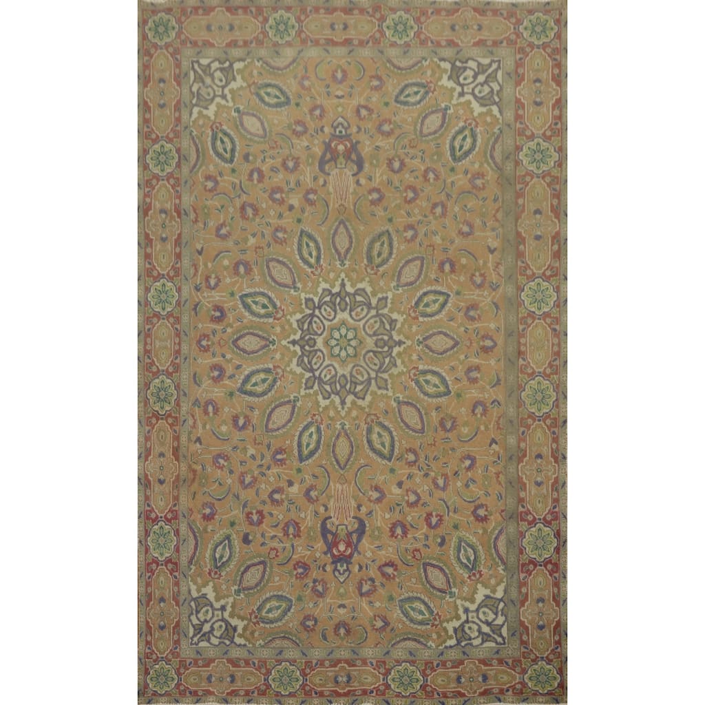 Hand Knotted Oriental 100% Wool Carpet Traditional Floral Brown Tabriz Area Rug - 9' 4'' X 6' 2''
