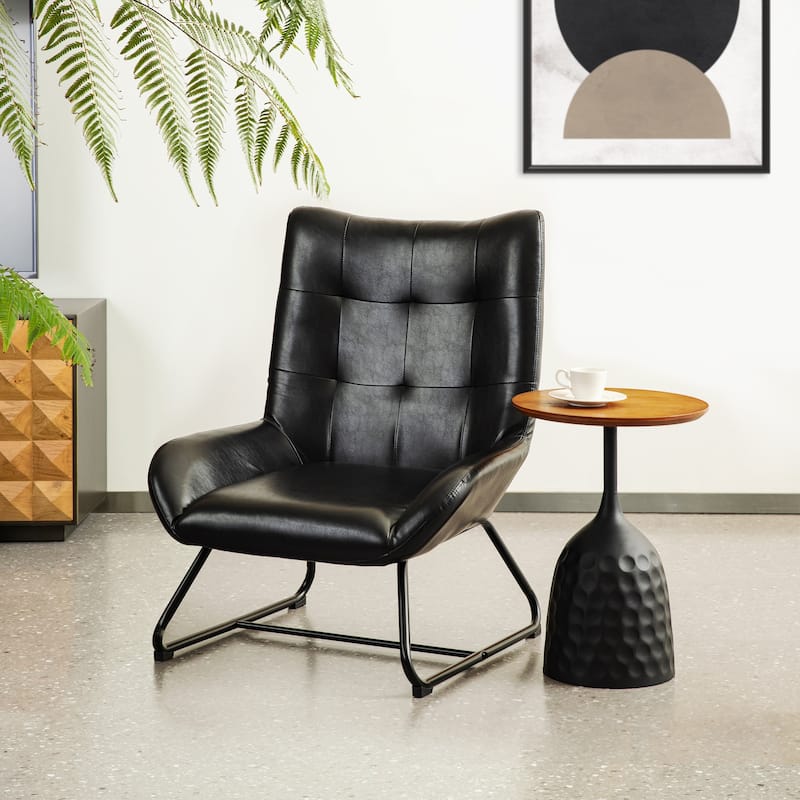 Glitzhome 35.5"H Leatherette Wingback Accent Chair With Metal Legs