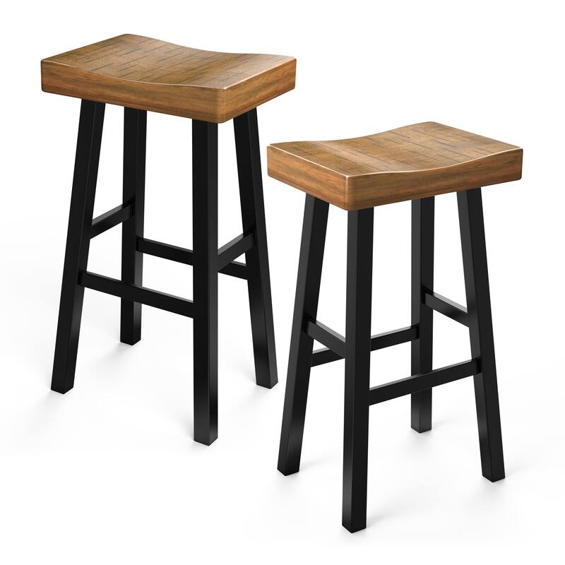 31" Farmhouse Solid Wood Backless Set of 2 Saddle Stool