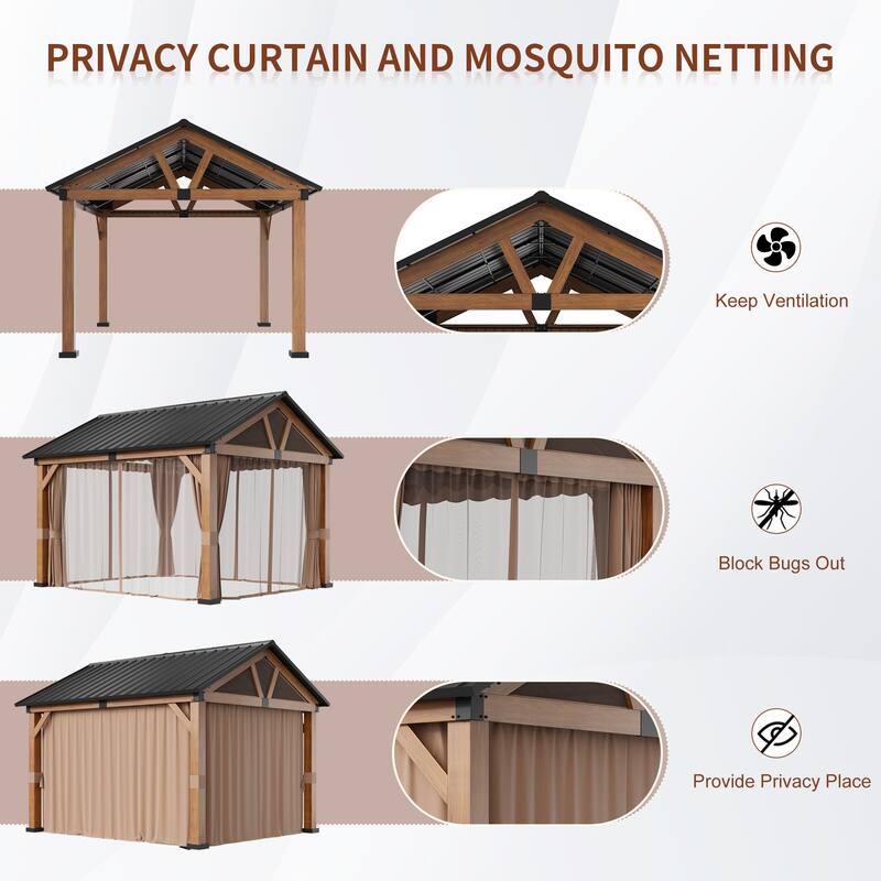 10 ft. x 12 ft. Galvanized Steel Roof Gazebo with Curtains