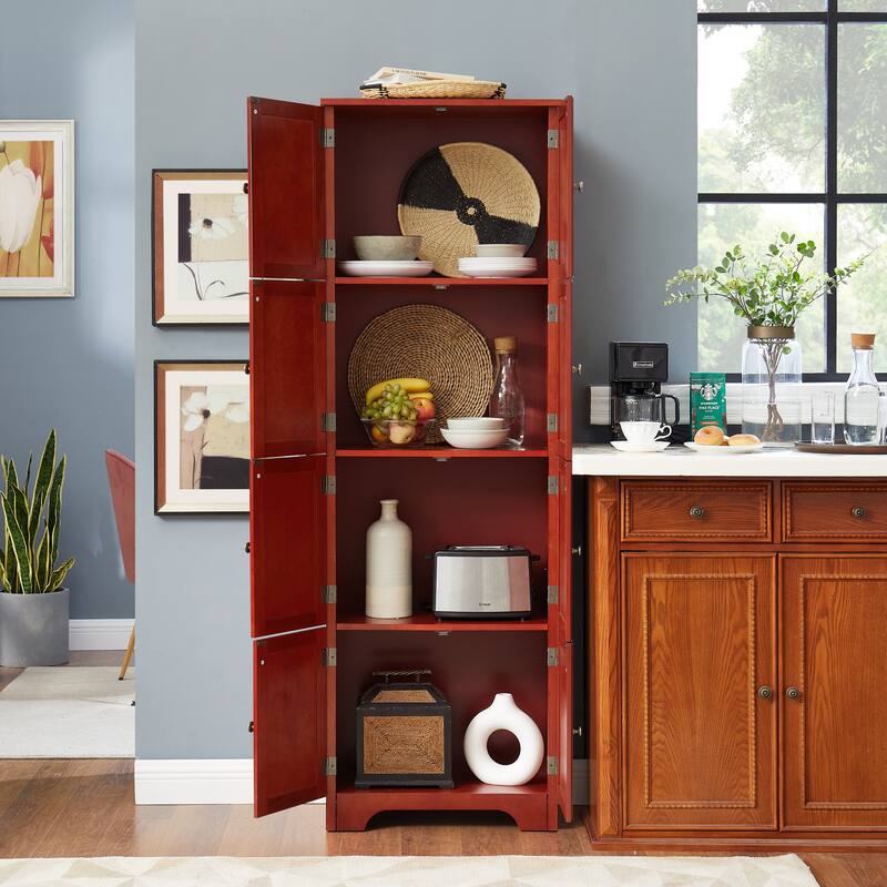72.4" Tall Storage Cabinet Tall Storage Cabinet with 8 Doors and 4 Shelves ,Bookshelf, Freestanding Storage Cabinet,Cherry