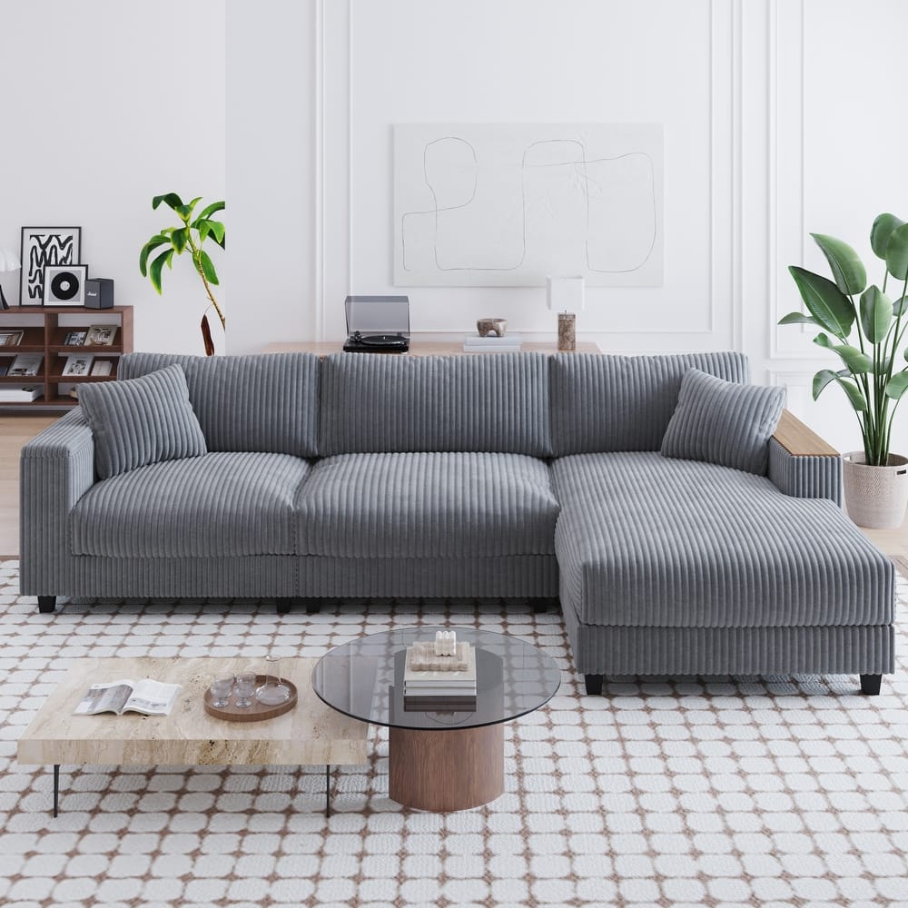GDFStudio - Elara Comfort 114.5'' Corduroy L-Shaped Sectional Couch with Reversible Chaise for Living Room