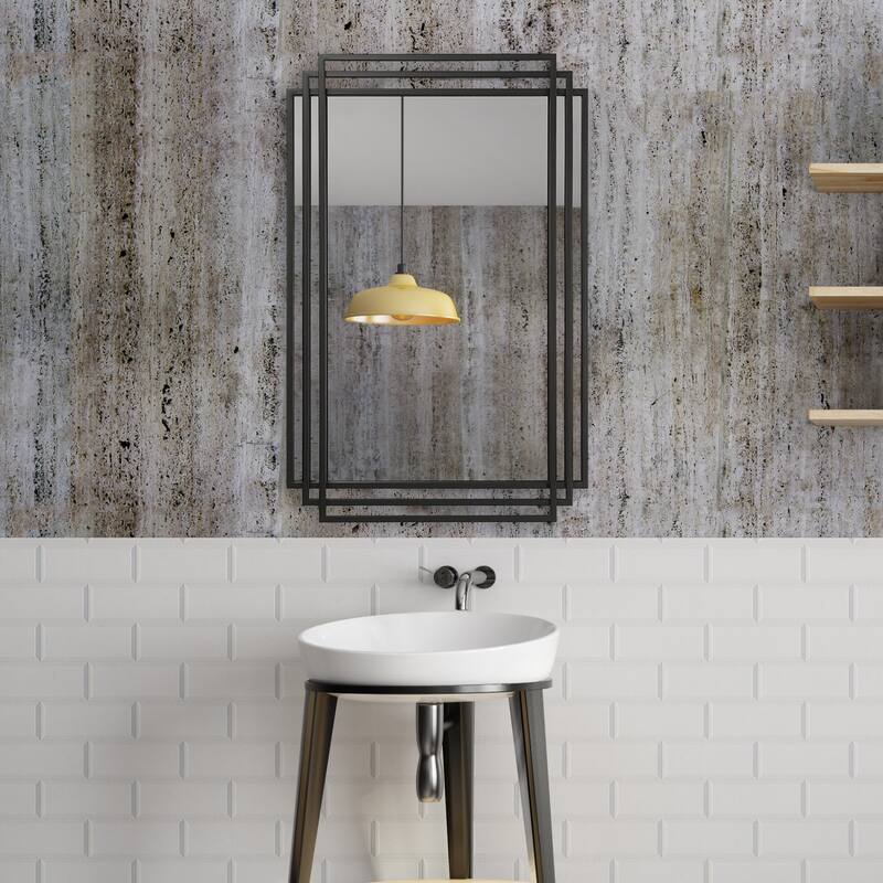 Overlapping Metal Framed Rectangular Wall Mirror - 36.5" - Black