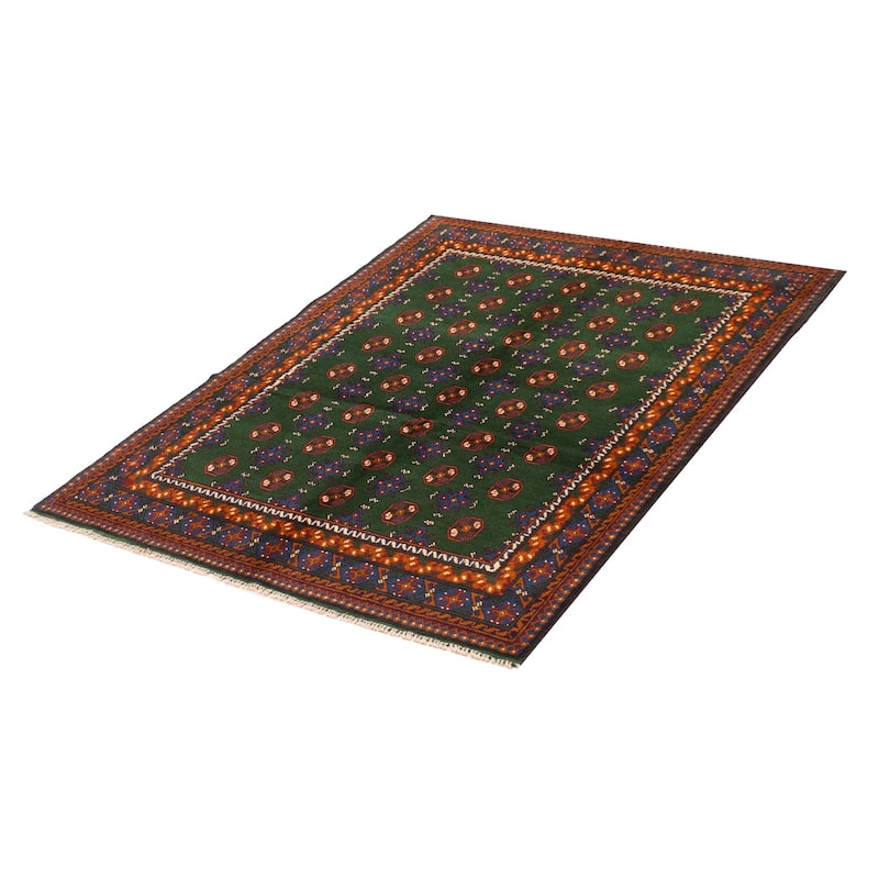 ECARPETGALLERY Hand-knotted Uzbek Kargahi Green Wool Rug - 4'10 x 6'4
